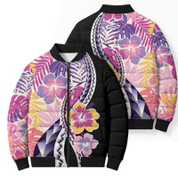 Aloha Vintage Hibiscus Lei Seamless Pattern Bomber Puffer Jacket - Polynesian Pride