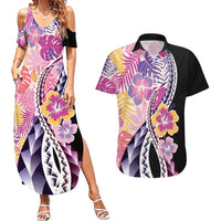 Aloha Vintage Hibiscus Lei Seamless Pattern Couples Matching Summer Maxi Dress and Hawaiian Shirt - Polynesian Pride