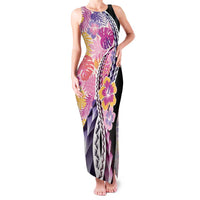 Aloha Vintage Hibiscus Lei Seamless Pattern Family Matching Tank Maxi Dress and Hawaiian Shirt - Polynesian Pride