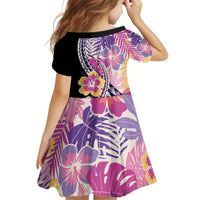 Aloha Vintage Hibiscus Lei Seamless Pattern Kid Short Sleeve Dress - Polynesian Pride