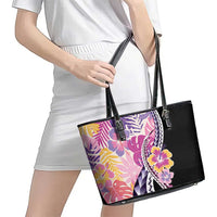 Aloha Vintage Hibiscus Lei Seamless Pattern Leather Tote Bag - Polynesian Pride