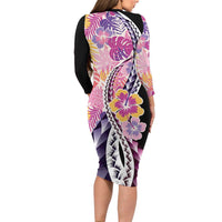 Aloha Vintage Hibiscus Lei Seamless Pattern Long Sleeve Bodycon Dress - Polynesian Pride