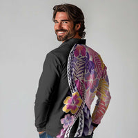 Aloha Vintage Hibiscus Lei Seamless Pattern Long Sleeve Polo Shirt - Polynesian Pride