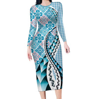 Aloha Vintage Palaka Floral Hawaiian Quilt Family Matching Long Sleeve Bodycon Dress and Hawaiian Shirt Uliuli Motif - Polynesian Pride