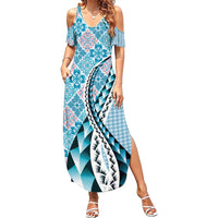 Aloha Vintage Palaka Floral Hawaiian Quilt Family Matching Summer Maxi Dress and Hawaiian Shirt Uliuli Motif - Polynesian Pride