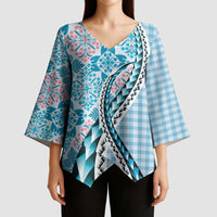 Aloha Vintage Palaka Floral Hawaiian Quilt Kimono Sleeve Blouse Uliuli Motif - Polynesian Pride