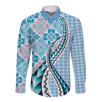 Aloha Vintage Palaka Floral Hawaiian Quilt Long Sleeve Button Shirt Uliuli Motif - Polynesian Pride