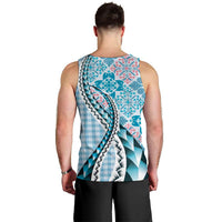Aloha Vintage Palaka Floral Hawaiian Quilt Men Tank Top Uliuli Motif - Polynesian Pride