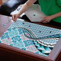 Aloha Vintage Palaka Floral Hawaiian Quilt Puzzle Uliuli Motif - Polynesian Pride