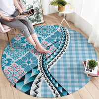 Aloha Vintage Palaka Floral Hawaiian Quilt Round Carpet Uliuli Motif - Polynesian Pride