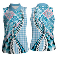 Aloha Vintage Palaka Floral Hawaiian Quilt Women Sleeveless Polo Shirt Uliuli Motif - Polynesian Pride