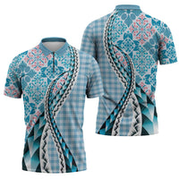 Aloha Vintage Palaka Floral Hawaiian Quilt Zipper Polo Shirt Uliuli Motif - Polynesian Pride