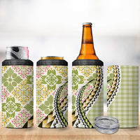 Aloha Vintage Palaka Floral Hawaiian Quilt 4 in 1 Can Cooler Tumbler Omaomao Motif - Polynesian Pride