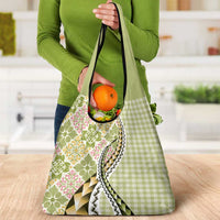 Aloha Vintage Palaka Floral Hawaiian Quilt Grocery Bag Omaomao Motif - Polynesian Pride