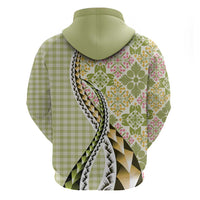 Aloha Vintage Palaka Floral Hawaiian Quilt Hoodie Omaomao Motif - Polynesian Pride