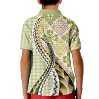Aloha Vintage Palaka Floral Hawaiian Quilt Kid Polo Shirt Omaomao Motif - Polynesian Pride