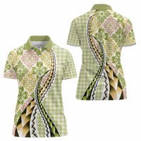 Aloha Vintage Palaka Floral Hawaiian Quilt Women Polo Shirt Omaomao Motif - Polynesian Pride