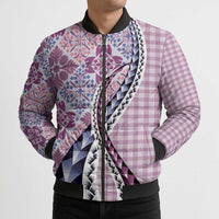 Aloha Vintage Palaka Floral Hawaiian Quilt Bomber Puffer Jacket Akala Motif - Polynesian Pride