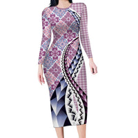 Aloha Vintage Palaka Floral Hawaiian Quilt Family Matching Long Sleeve Bodycon Dress and Hawaiian Shirt Akala Motif - Polynesian Pride