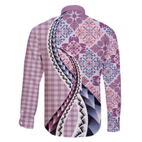 Aloha Vintage Palaka Floral Hawaiian Quilt Family Matching Off The Shoulder Long Sleeve Dress and Hawaiian Shirt Akala Motif - Polynesian Pride