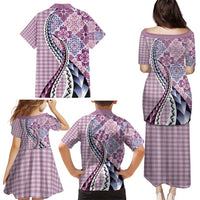 Aloha Vintage Palaka Floral Hawaiian Quilt Family Matching Puletasi and Hawaiian Shirt Akala Motif - Polynesian Pride