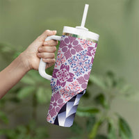 Aloha Vintage Palaka Floral Hawaiian Quilt Tumbler With Handle Akala Motif - Polynesian Pride