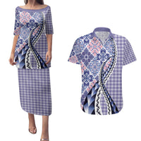 Aloha Vintage Palaka Floral Hawaiian Quilt Couples Matching Puletasi and Hawaiian Shirt Poni Motif - Polynesian Pride