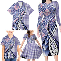 Aloha Vintage Palaka Floral Hawaiian Quilt Family Matching Long Sleeve Bodycon Dress and Hawaiian Shirt Poni Motif - Polynesian Pride