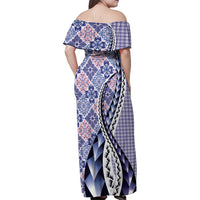 Aloha Vintage Palaka Floral Hawaiian Quilt Family Matching Off Shoulder Maxi Dress and Hawaiian Shirt Poni Motif - Polynesian Pride