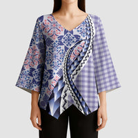 Aloha Vintage Palaka Floral Hawaiian Quilt Kimono Sleeve Blouse Poni Motif - Polynesian Pride