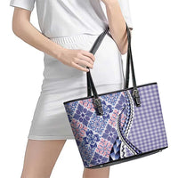 Aloha Vintage Palaka Floral Hawaiian Quilt Leather Tote Bag Poni Motif - Polynesian Pride