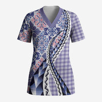 Aloha Vintage Palaka Floral Hawaiian Quilt Scrub Top Poni Motif - Polynesian Pride