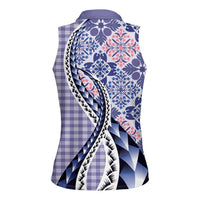 Aloha Vintage Palaka Floral Hawaiian Quilt Women Sleeveless Polo Shirt Poni Motif - Polynesian Pride