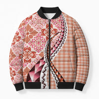 Aloha Vintage Palaka Floral Hawaiian Quilt Bomber Puffer Jacket Ulaula Motif LT9 Unisex Red - Polynesian Pride