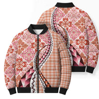 Aloha Vintage Palaka Floral Hawaiian Quilt Bomber Puffer Jacket Ulaula Motif LT9 - Polynesian Pride