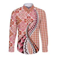 Aloha Vintage Palaka Floral Hawaiian Quilt Long Sleeve Button Shirt Ulaula Motif - Polynesian Pride