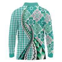 Aloha Vintage Palaka Floral Hawaiian Quilt Long Sleeve Polo Shirt Polu Motif - Polynesian Pride