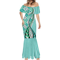 Aloha Vintage Palaka Floral Hawaiian Quilt Mermaid Dress Polu Motif - Polynesian Pride