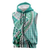 Aloha Vintage Palaka Floral Hawaiian Quilt Sleeveless Zip Hoodie Polu Motif LT9