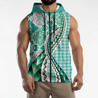 Aloha Vintage Palaka Floral Hawaiian Quilt Sleeveless Zip Hoodie Polu Motif LT9
