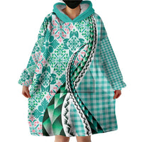 Aloha Vintage Palaka Floral Hawaiian Quilt Wearable Blanket Hoodie Polu Motif - Polynesian Pride