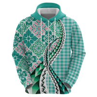 Aloha Vintage Palaka Floral Hawaiian Quilt Zip Hoodie Polu Motif - Polynesian Pride