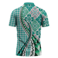 Aloha Vintage Palaka Floral Hawaiian Quilt Zipper Polo Shirt Polu Motif - Polynesian Pride