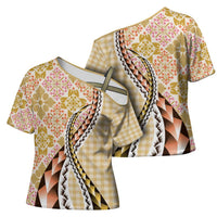 Aloha Vintage Palaka Floral Hawaiian Quilt Cross Shoulder Shirt Melemele Motif - Polynesian Pride