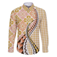 Aloha Vintage Palaka Floral Hawaiian Quilt Family Matching Puletasi and Hawaiian Shirt Melemele Motif - Polynesian Pride