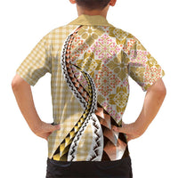 Aloha Vintage Palaka Floral Hawaiian Quilt Family Matching Short Sleeve Bodycon Dress and Hawaiian Shirt Melemele Motif - Polynesian Pride