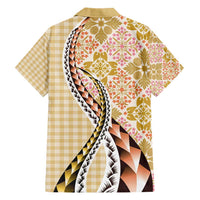 Aloha Vintage Palaka Floral Hawaiian Quilt Family Matching Short Sleeve Bodycon Dress and Hawaiian Shirt Melemele Motif - Polynesian Pride