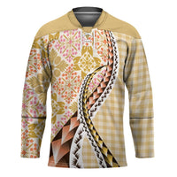 Aloha Vintage Palaka Floral Hawaiian Quilt Hockey Jersey Melemele Motif - Polynesian Pride