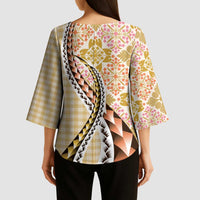 Aloha Vintage Palaka Floral Hawaiian Quilt Kimono Sleeve Blouse Melemele Motif - Polynesian Pride