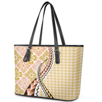 Aloha Vintage Palaka Floral Hawaiian Quilt Leather Tote Bag Melemele Motif - Polynesian Pride